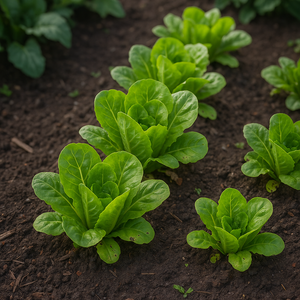2 Rows of Little Gem Lettuce growing in a gaden