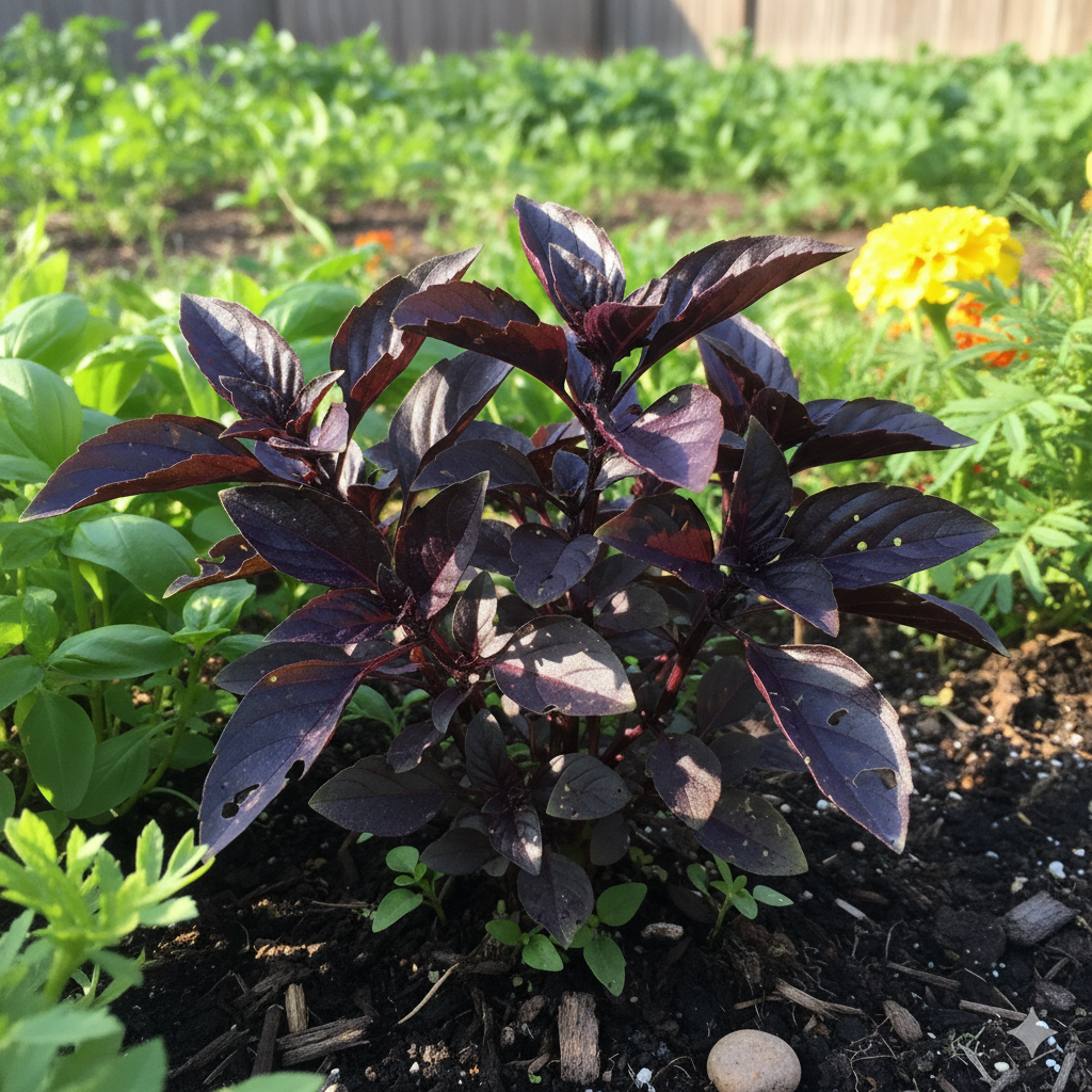 An image of Red Rubin Basil growing in a garden