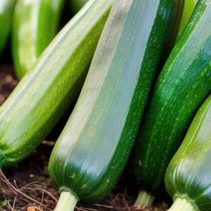 Zucchini Dark Green Squash Growing In Vegetable Garden