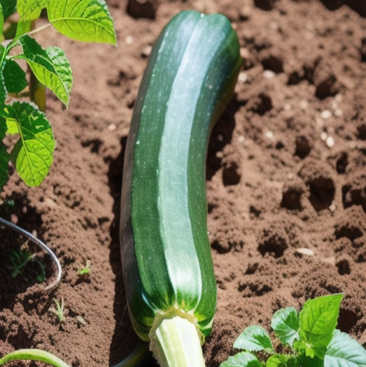 Zucchini Squash Growing In Vegetable Garden