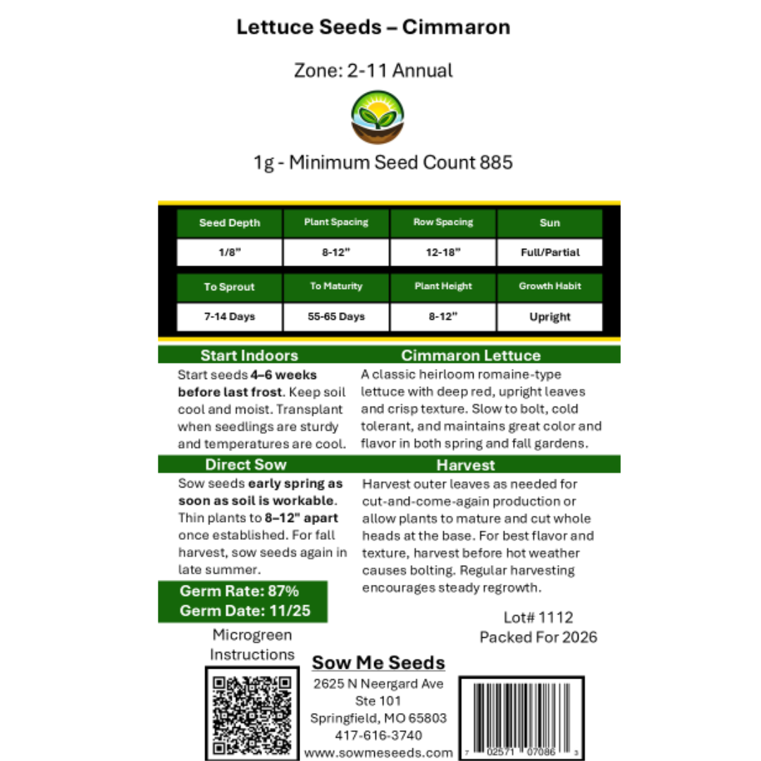 Lettuce Seeds - Romaine - Cimmaron