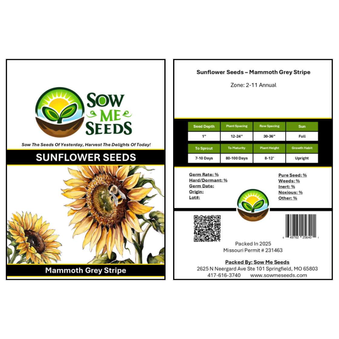 Sunflower Seeds - Mammoth Grey Stripe