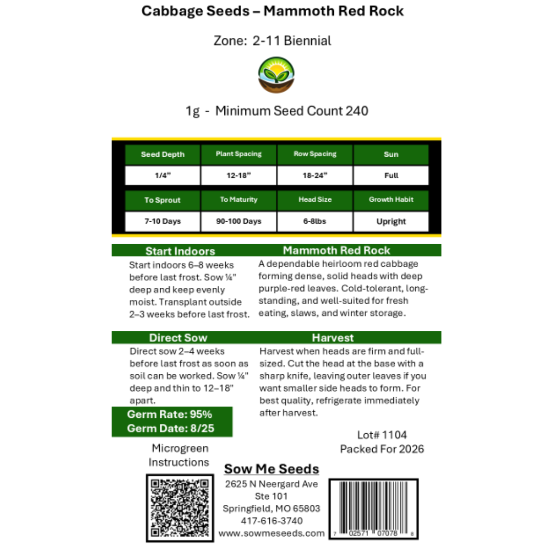 Cabbage Seeds  – Mammoth Red Rock